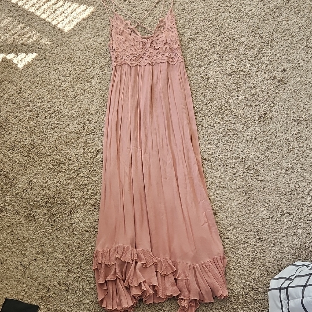 Free People Pink Pleated Maxi Dress